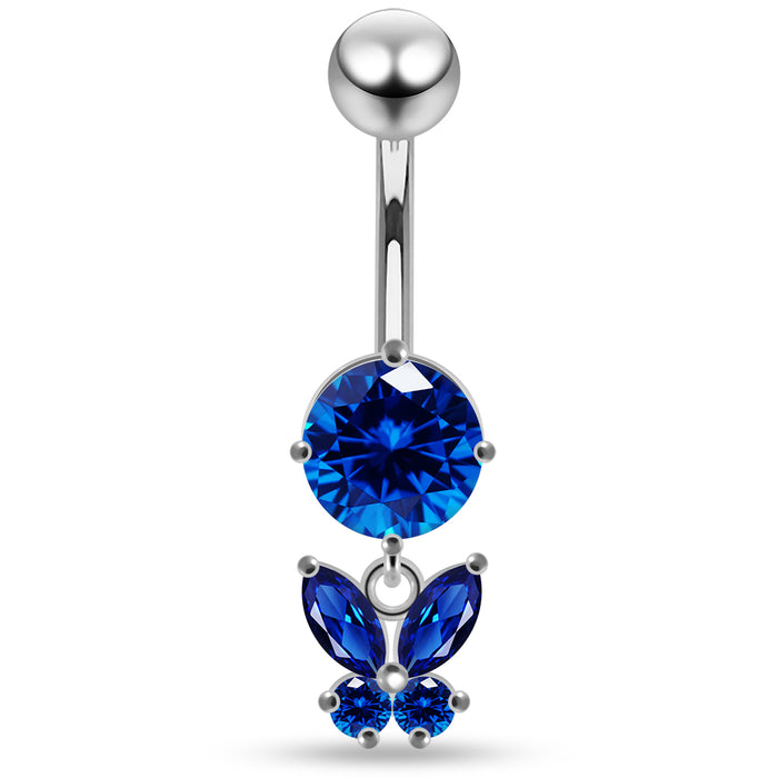 Round CZ Jewelled with Dangling Butterfly Belly Piercing