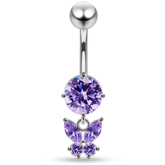 Round CZ Jewelled with Dangling Butterfly Belly Piercing