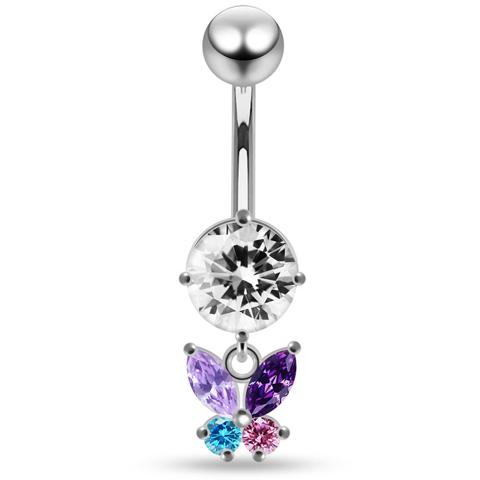 Round CZ Jewelled with Dangling Butterfly Belly Piercing