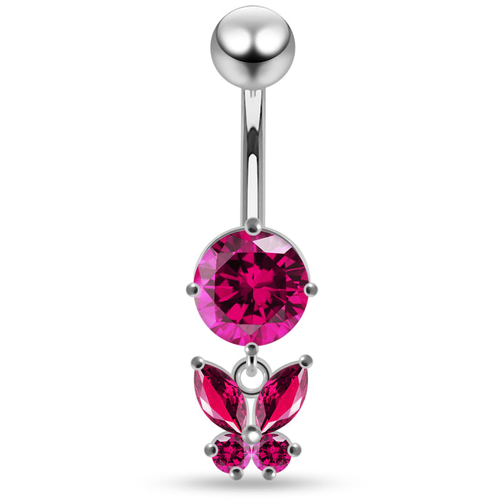 Round CZ Jewelled with Dangling Butterfly Belly Piercing