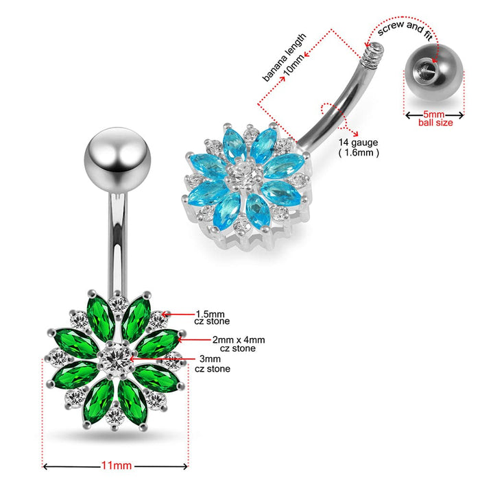 925 Sterling silver Lesser Calendine Flower Design Belly Ring - Monster Piercing