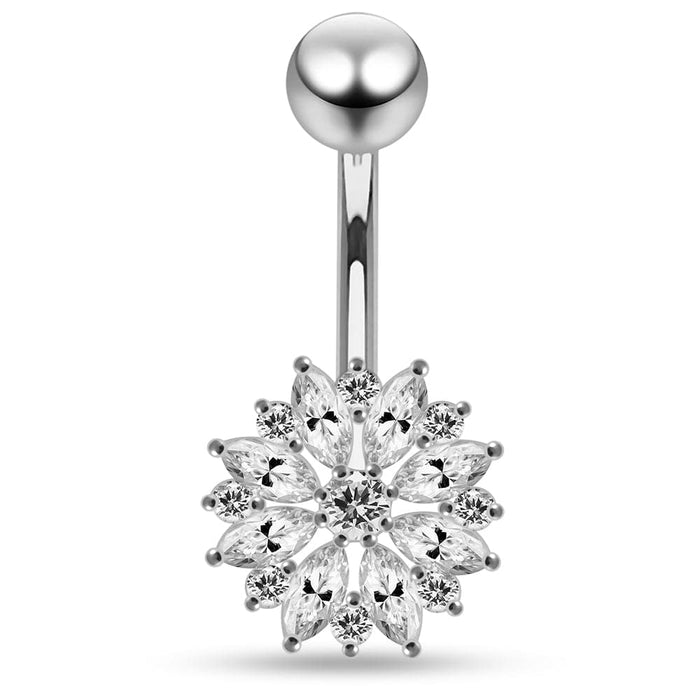 925 Sterling silver Lesser Calendine Flower Design Belly Ring - Monster Piercing