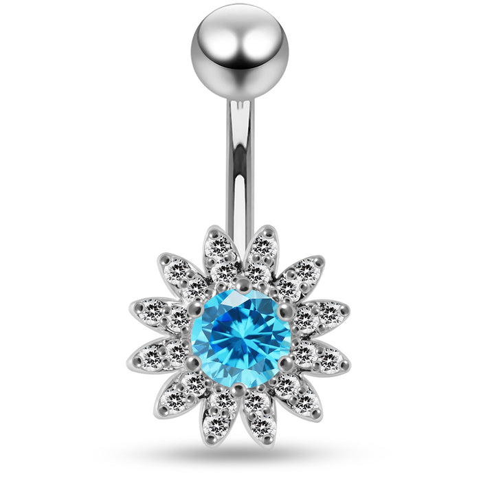 CZ Jewelled Sun Flower Non Dangle Belly Button Ring