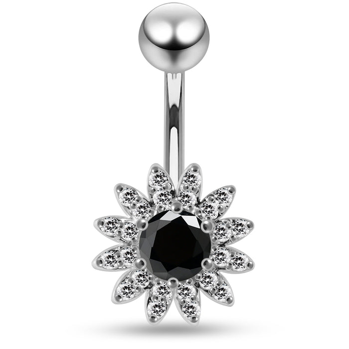 CZ Jewelled Sun Flower Non Dangle Belly Button Ring