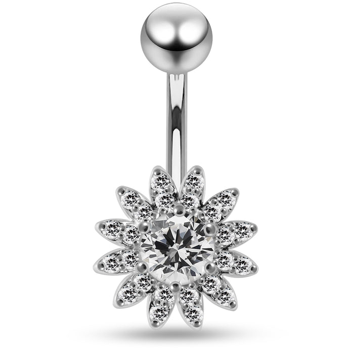 CZ Jewelled Sun Flower Non Dangle Belly Button Ring