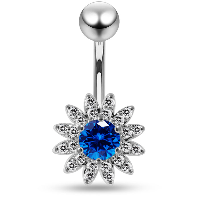 CZ Jewelled Sun Flower Non Dangle Belly Button Ring