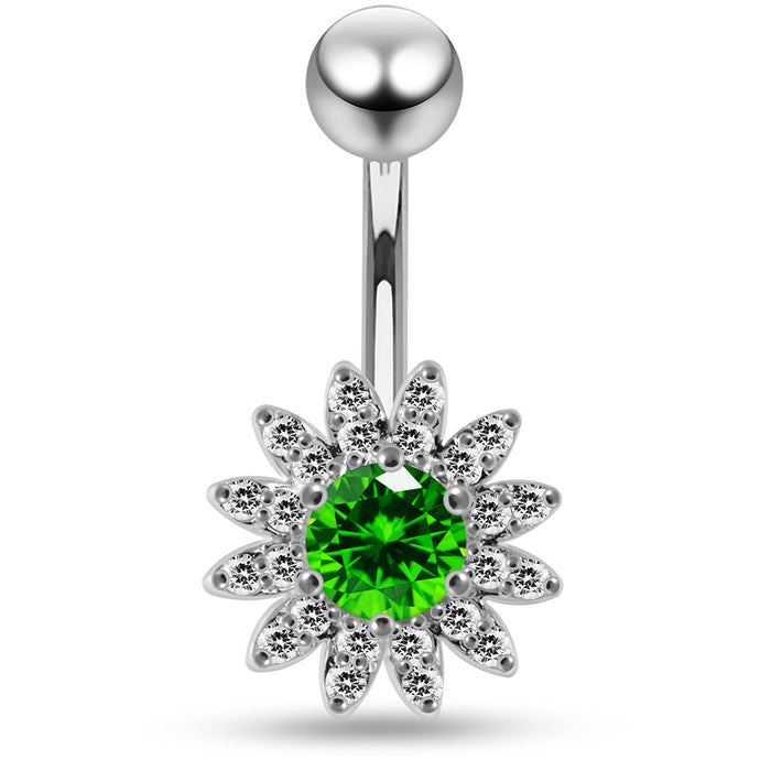 CZ Jewelled Sun Flower Non Dangle Belly Button Ring