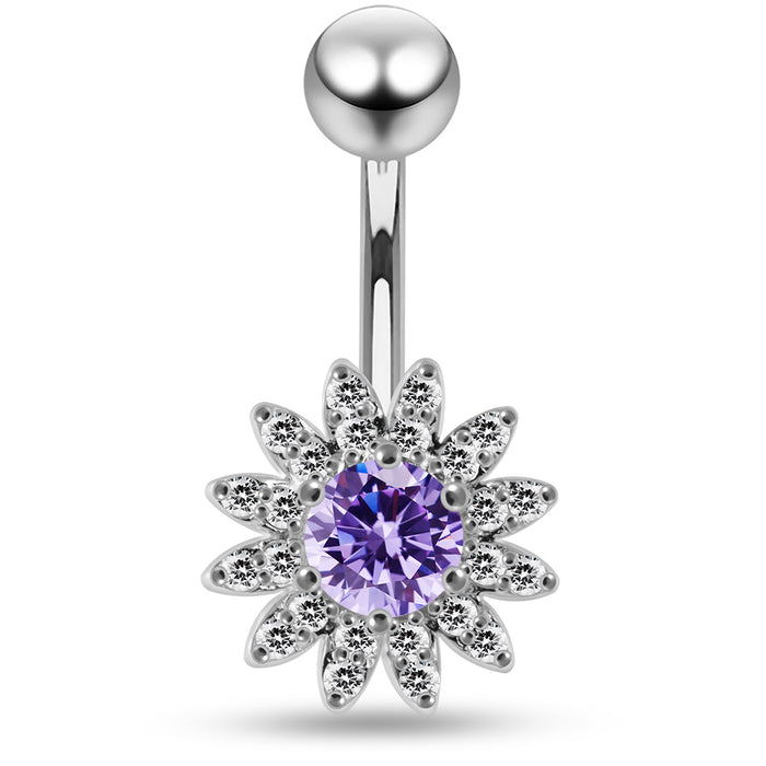 CZ Jewelled Sun Flower Non Dangle Belly Button Ring