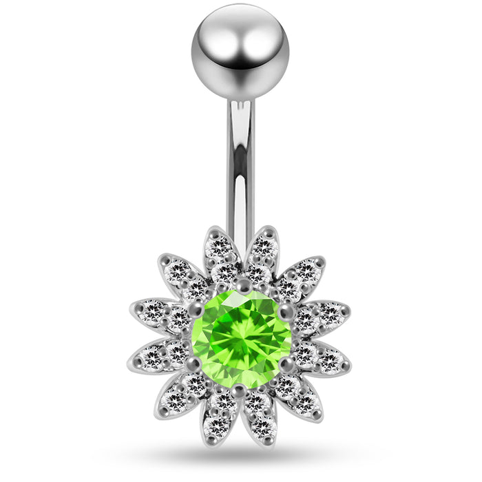 CZ Jewelled Sun Flower Non Dangle Belly Button Ring