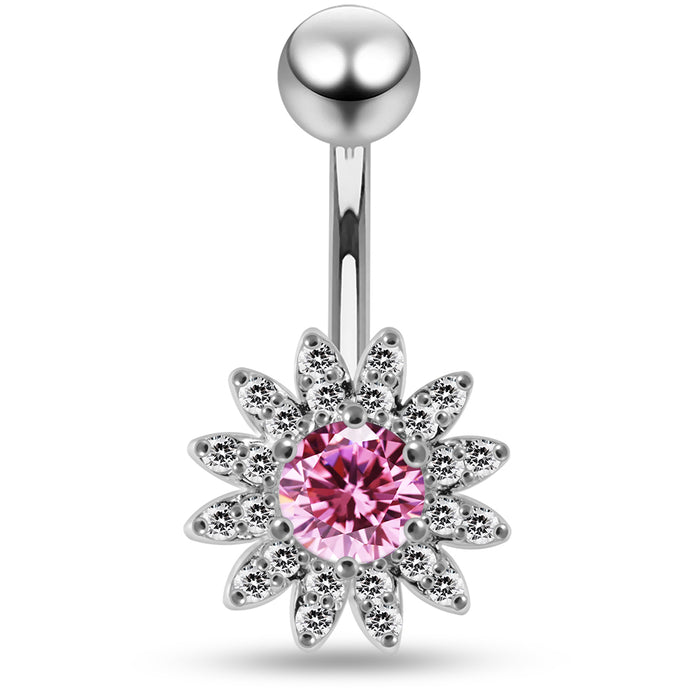 CZ Jewelled Sun Flower Non Dangle Belly Button Ring