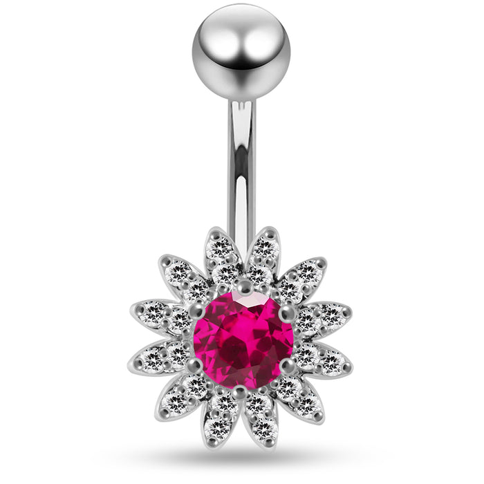 CZ Jewelled Sun Flower Non Dangle Belly Button Ring