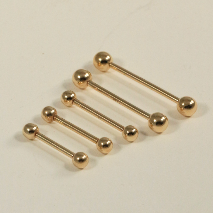 14K Solid Yellow Gold Straight Tongue Barbell with Ball (Sold as piece)