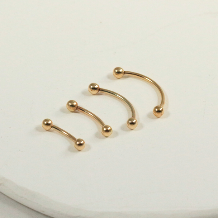 14K Solid Yellow Gold Internally Threaded Eyebrow Piercing Bar