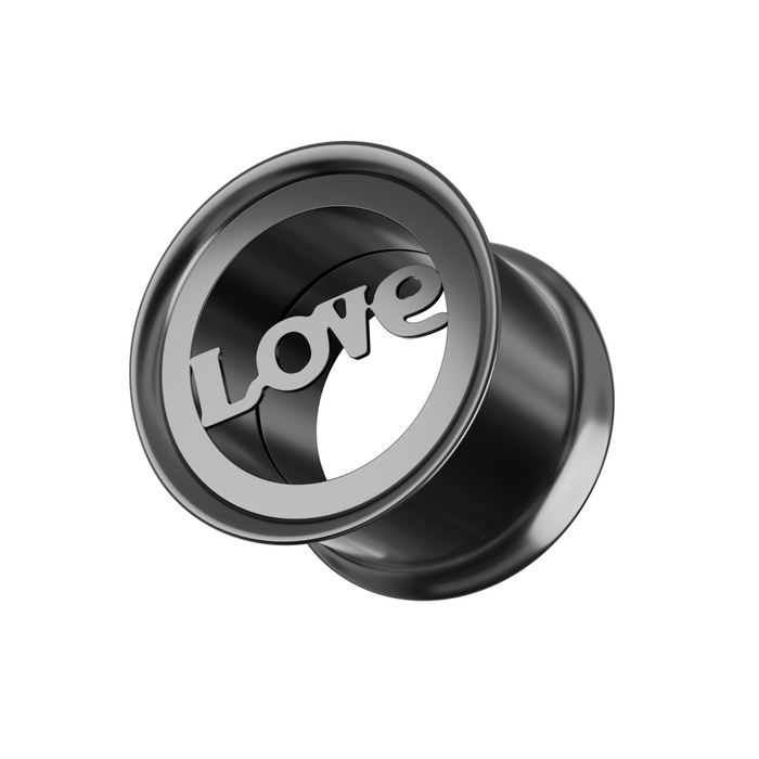 316L Surgical Steel Black Love Plate Top Internally Threaded Tunnel