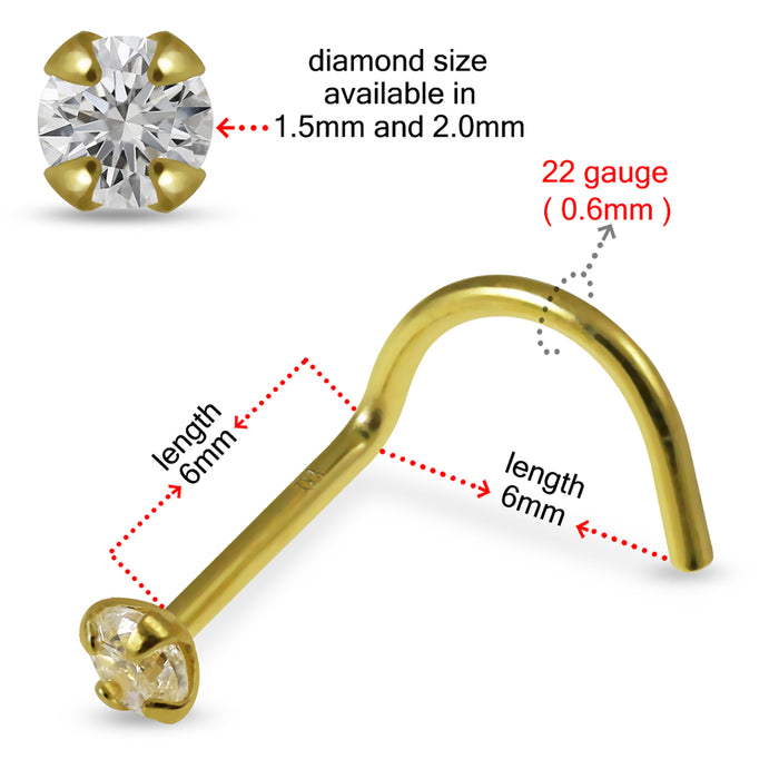 18K Yellow Gold Diamond Jewelled Screw Nose Stud