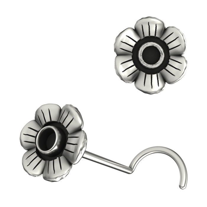 925 Sterling Silver Oxidised Silver Non-Piercing Screw Type Nose Stud