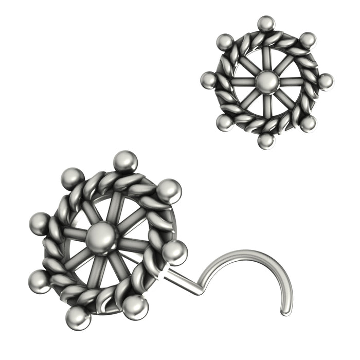 925 Sterling Silver Oxidised Silver Non-Piercing Screw Type Nose Stud