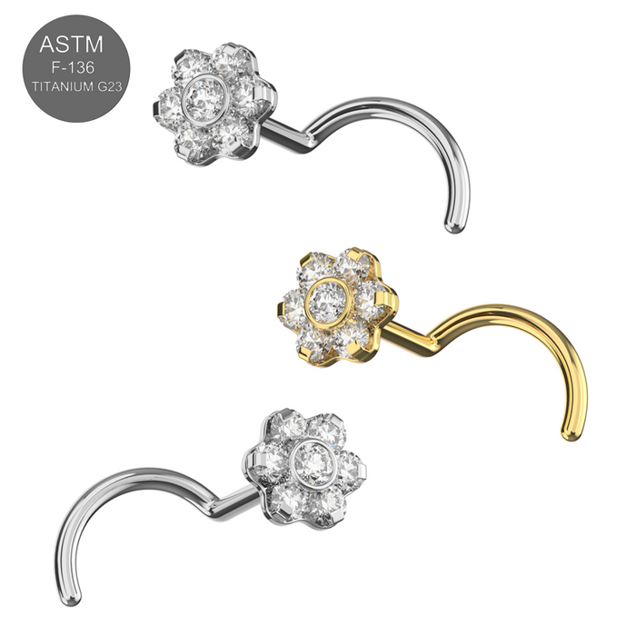 G23 Grade Titanium CZ Jewelled Flower Nose Screw