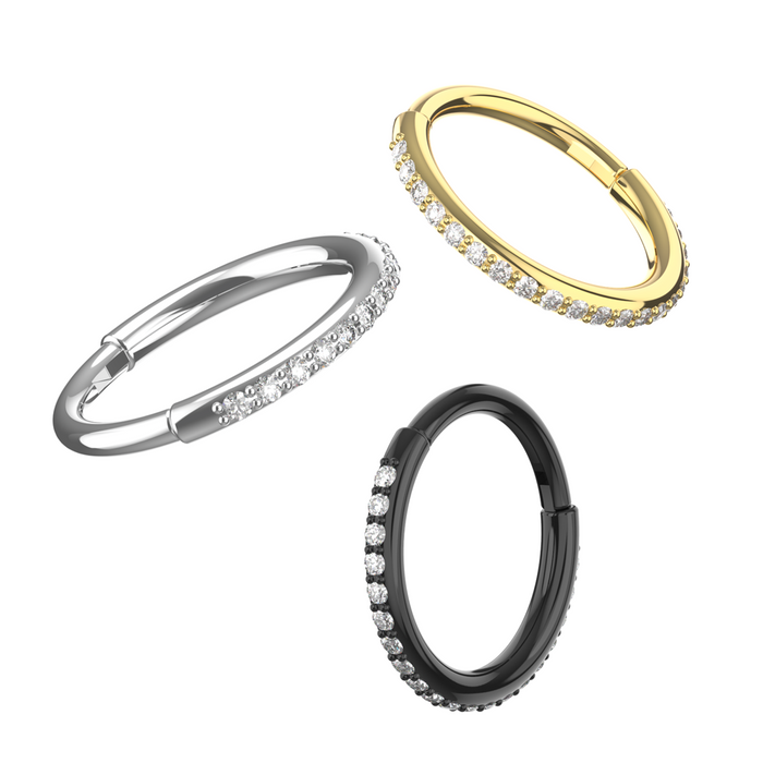 316L Surgical Steel and CZ Studded Hinged Segment Clicker Ring