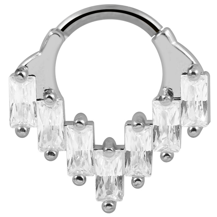 316L Surgical Steel Multi CZ Jewelled Chandelier Style Hinged Segment Clicker Ring