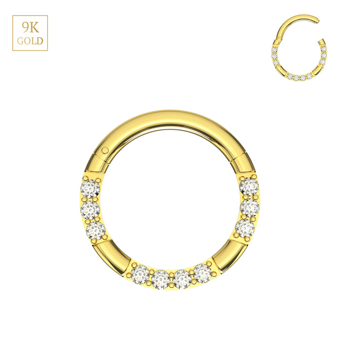 9K Solid Yellow Gold Cubic Zirconia Hinged Segment Clicker Ring