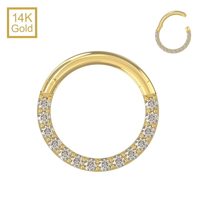 14K Solid Yellow Gold Continuous CZ Jewelled Segment Clicker Ring