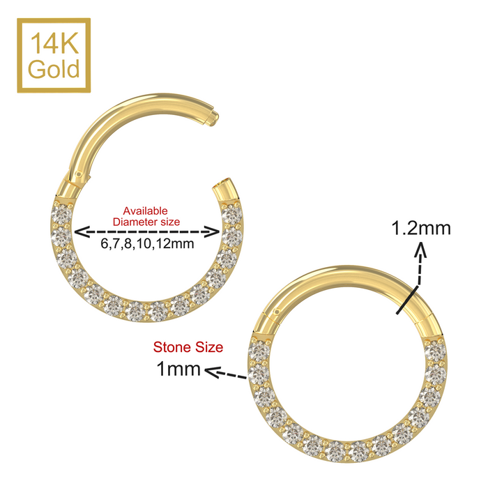 14K Solid Yellow Gold Continuous CZ Jewelled Segment Clicker Ring