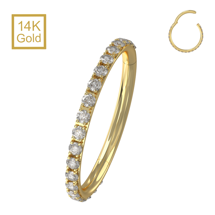 14K Solid Yellow Gold Pave CZ Jewelled Segment Clicker Ring