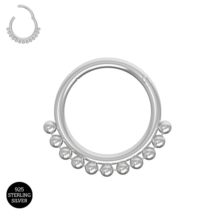 925 Sterling Silver Bead Ball Hinged Segment Clicker Ring - Monster Piercing