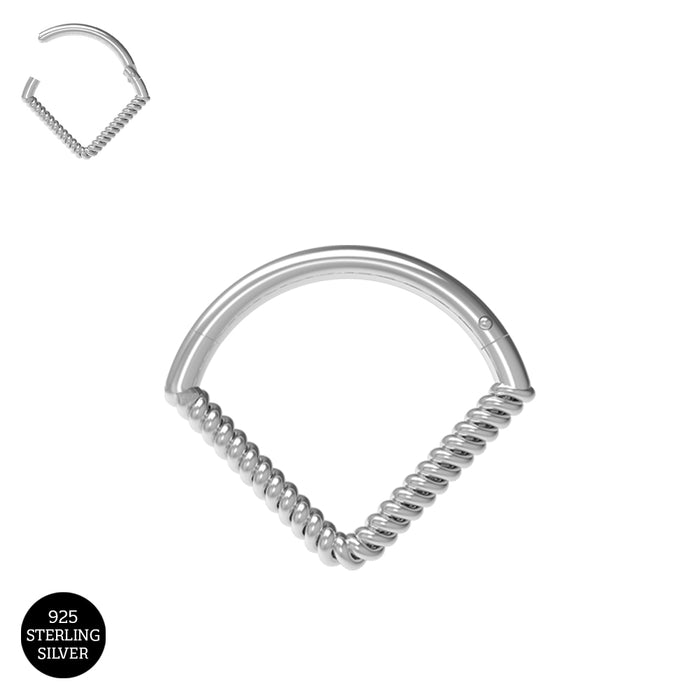 925 Sterling Silver Twisted V-Shape Hinged Braided Segment Clicker Ring