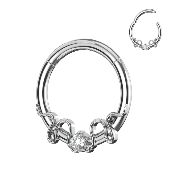 316L Surgical Steel Round CZ Duo Snake Hinged Segment Clicker Ring