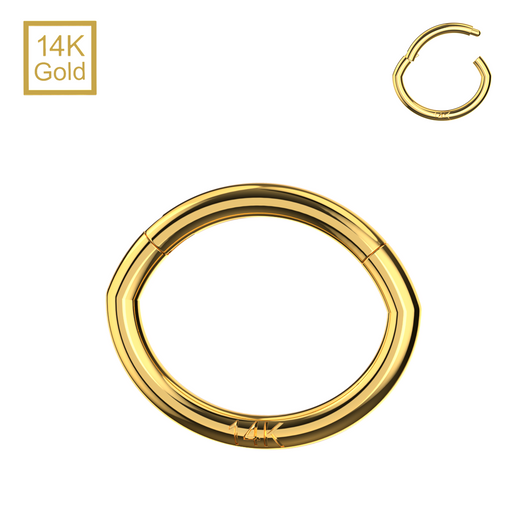 14K Solid Yellow Gold Oval Shape Segment Clicker Ring - Monster Piercing