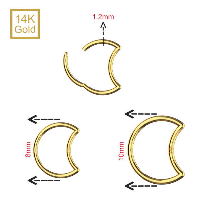 14K Solid Yellow Gold Crescent Segment Clicker Ring - Monster Piercing