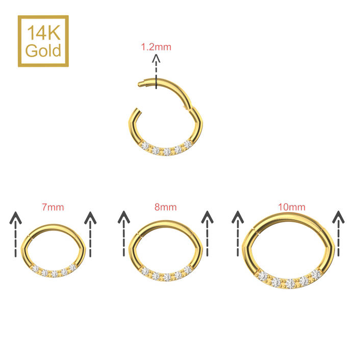 14K Solid Yellow Gold Round CZ Jewelled Oval Shape Segment Clicker Ring - Monster Piercing