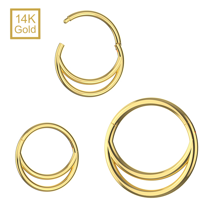 14K Solid Yellow Gold Classic Double Ring Segment Clicker Ring - Monster Piercing