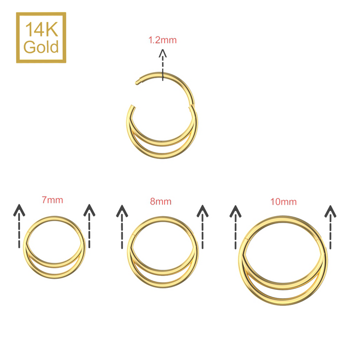 14K Solid Yellow Gold Classic Double Ring Segment Clicker Ring - Monster Piercing