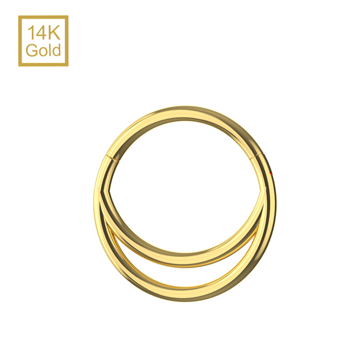 14K Solid Yellow Gold Classic Double Ring Segment Clicker Ring