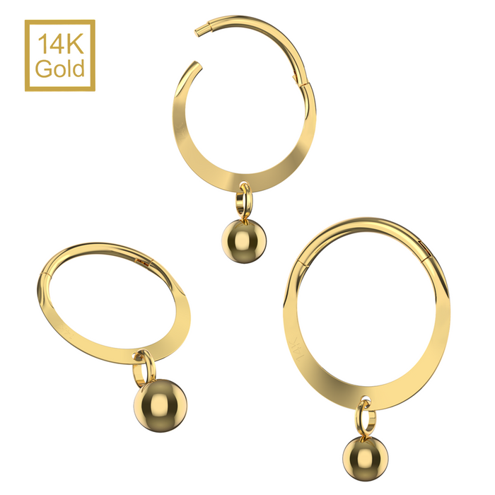 14K Solid Yellow Gold Classic Bead Segment Clicker Ring