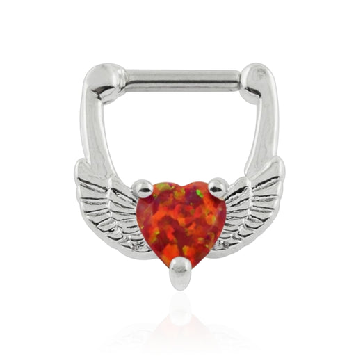 Synthetic Red Opal Heart Septum Clicker Ring - Monster Piercing