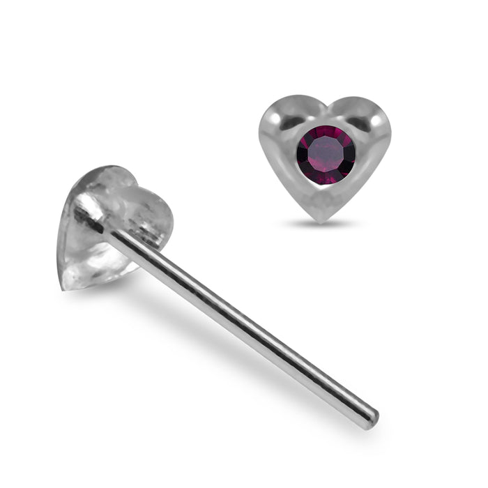 925 Sterling Silver 10pcs Jewelled Heart Straight End Nose Stud Box