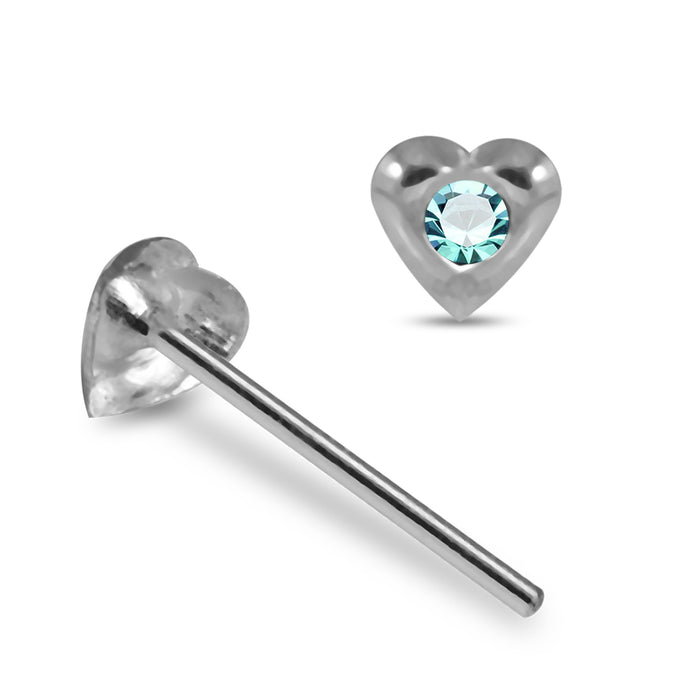 Set of 5pcs 925 Sterling Silver Jewelled Heart Straight End Nose Stud Box