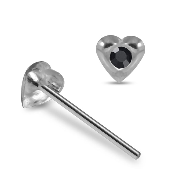 Set of 5pcs 925 Sterling Silver Jewelled Heart Straight End Nose Stud Box