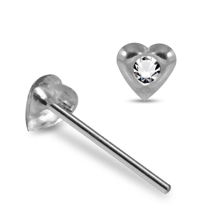 Set of 5pcs 925 Sterling Silver Jewelled Heart Straight End Nose Stud Box