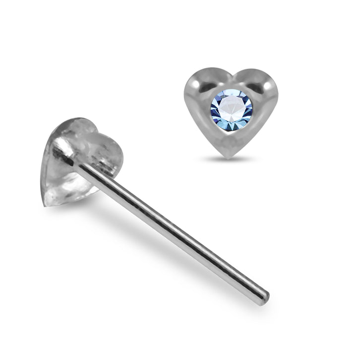 925 Sterling Silver 10pcs Jewelled Heart Straight End Nose Stud Box