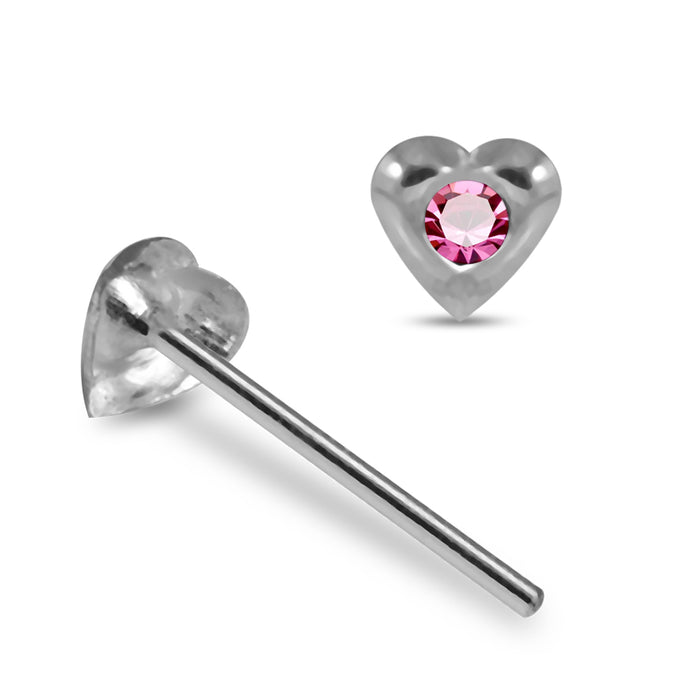 Set of 5pcs 925 Sterling Silver Jewelled Heart Straight End Nose Stud Box