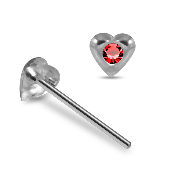 Set of 5pcs 925 Sterling Silver Jewelled Heart Straight End Nose Stud Box