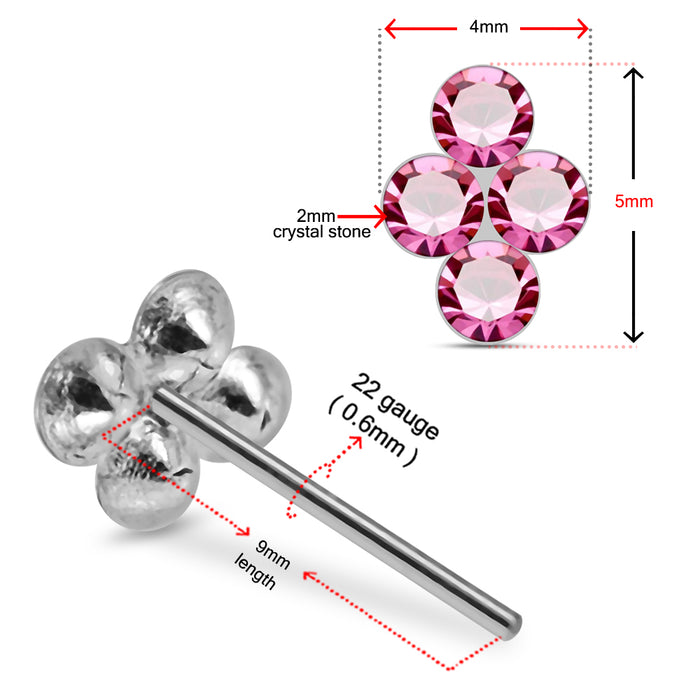 925 Sterling Silver 5pcs 4CZ Jewelled Flower Straight End Nose Stud Box