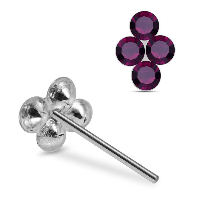 925 Sterling Silver 10pcs 4CZ Jewelled Flower Straight End Nose Stud Box