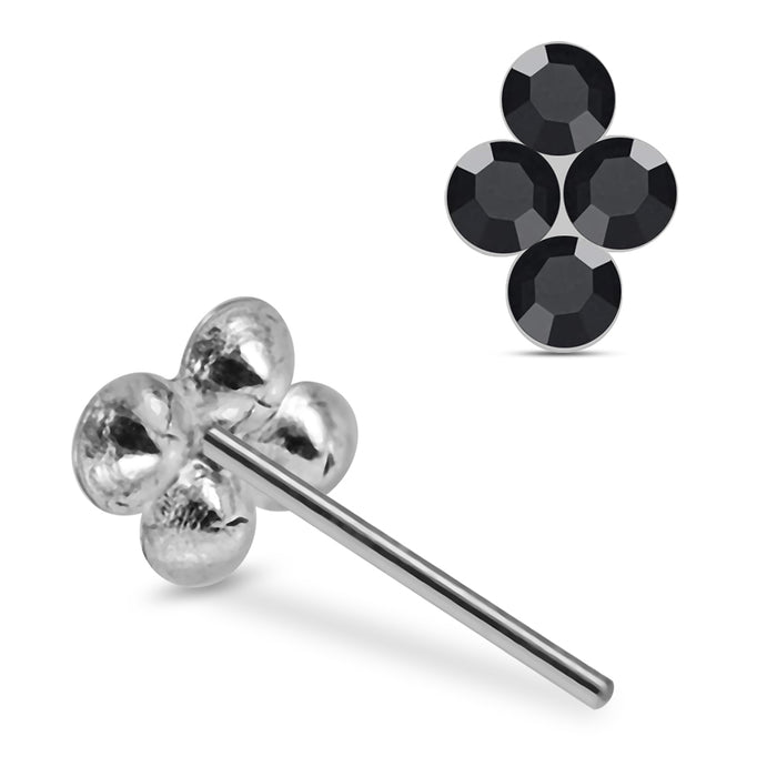 925 Sterling Silver 5pcs 4CZ Jewelled Flower Straight End Nose Stud Box