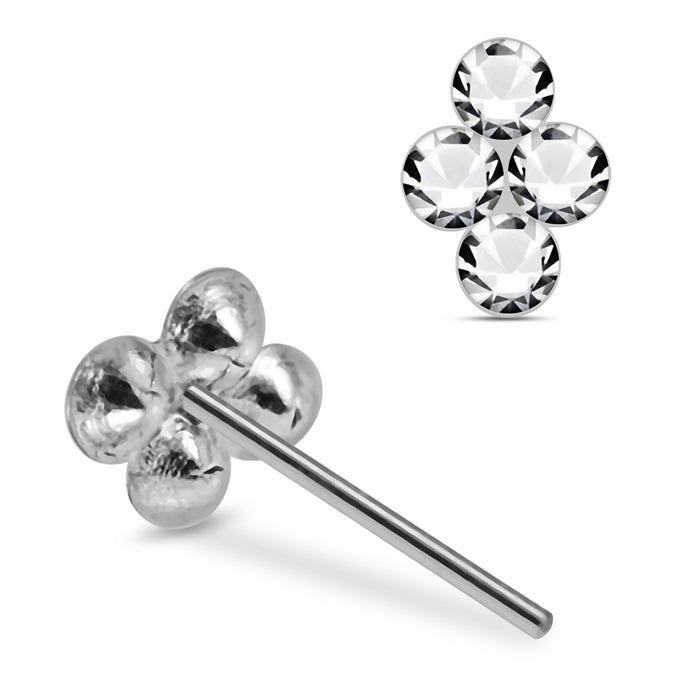 925 Sterling Silver 5pcs 4CZ Jewelled Flower Straight End Nose Stud Box